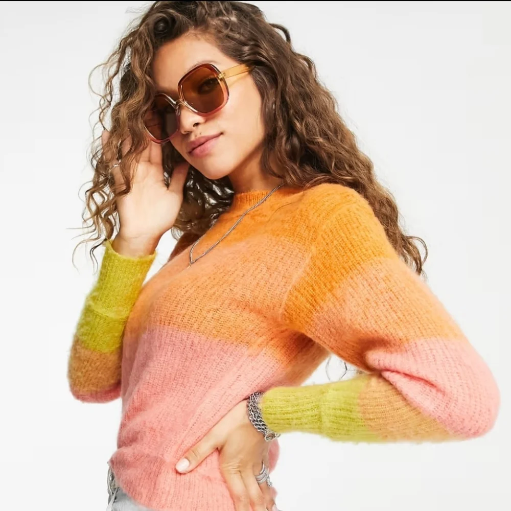 Free People Sweater‎ Autumn Sky Fluffy Ombre Orange Sunset